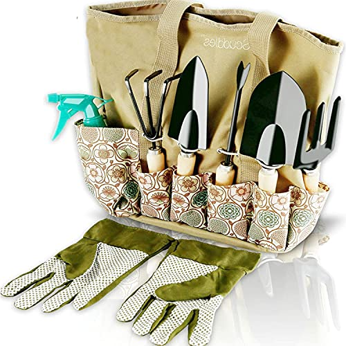 Scuddles Garden Tools Set – 8 Piece Heavy Duty Gardening Kit with Storage Organizer